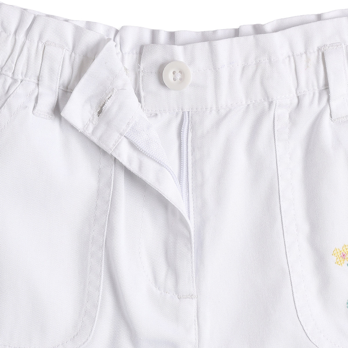 Baby Girls White Embroidered Cotton Shorts Regular Fit Casual Summer Shorts