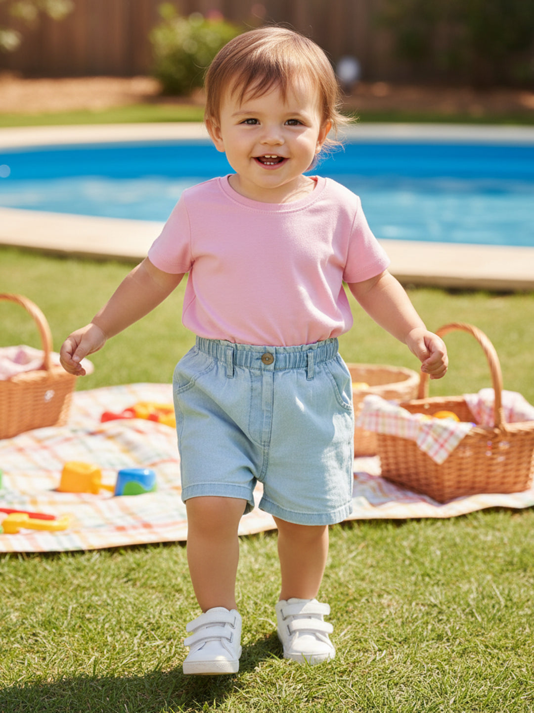 Kids Girls Solid Denim Shorts, Light Blue