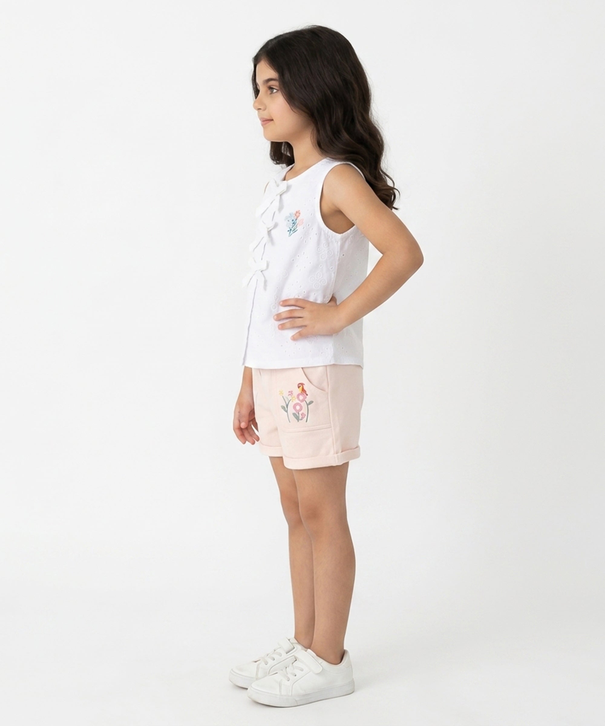 Kids Girls Embroidered Shorts, Peach