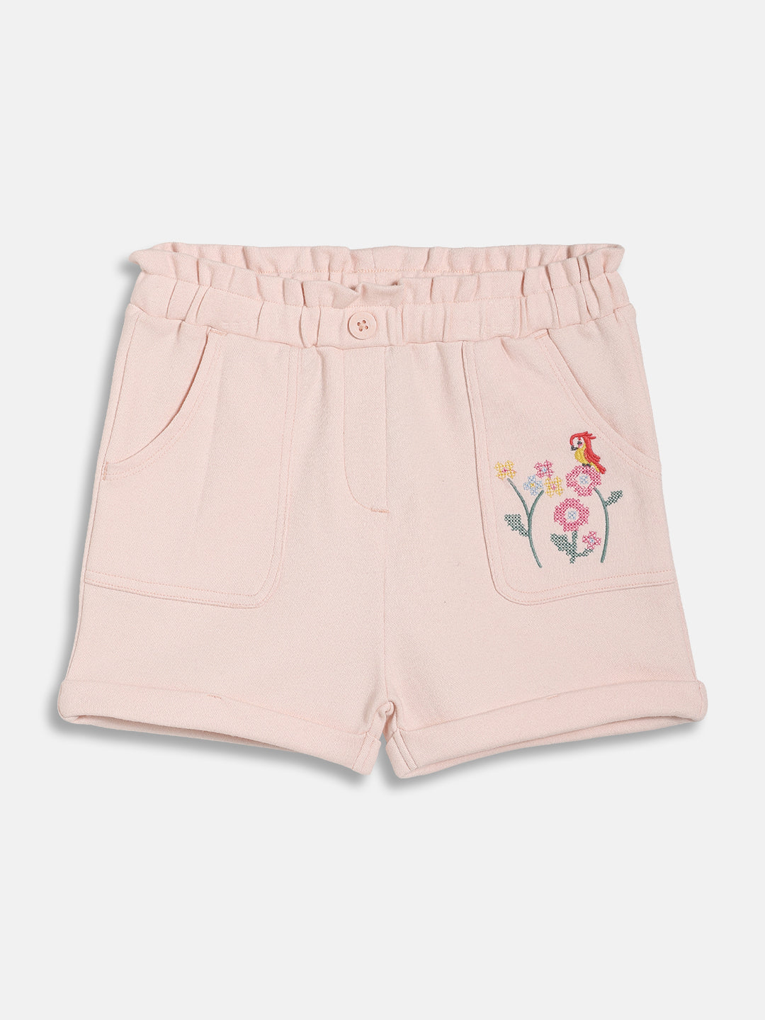 Kids Girls Embroidered Shorts, Peach