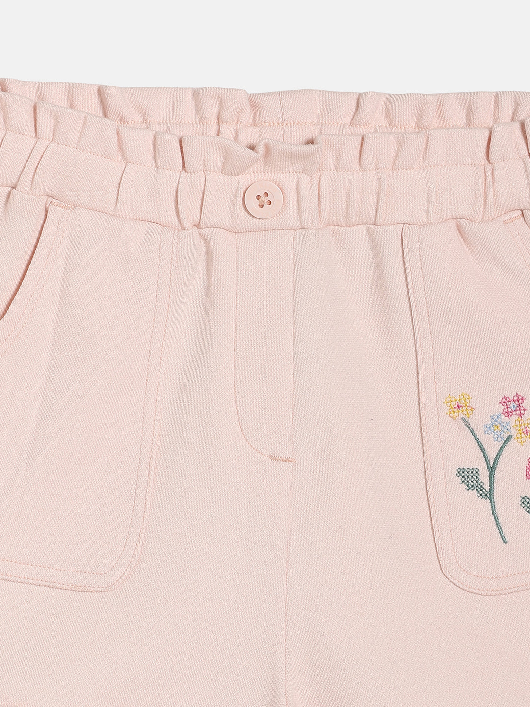 Kids Girls Embroidered Shorts, Peach
