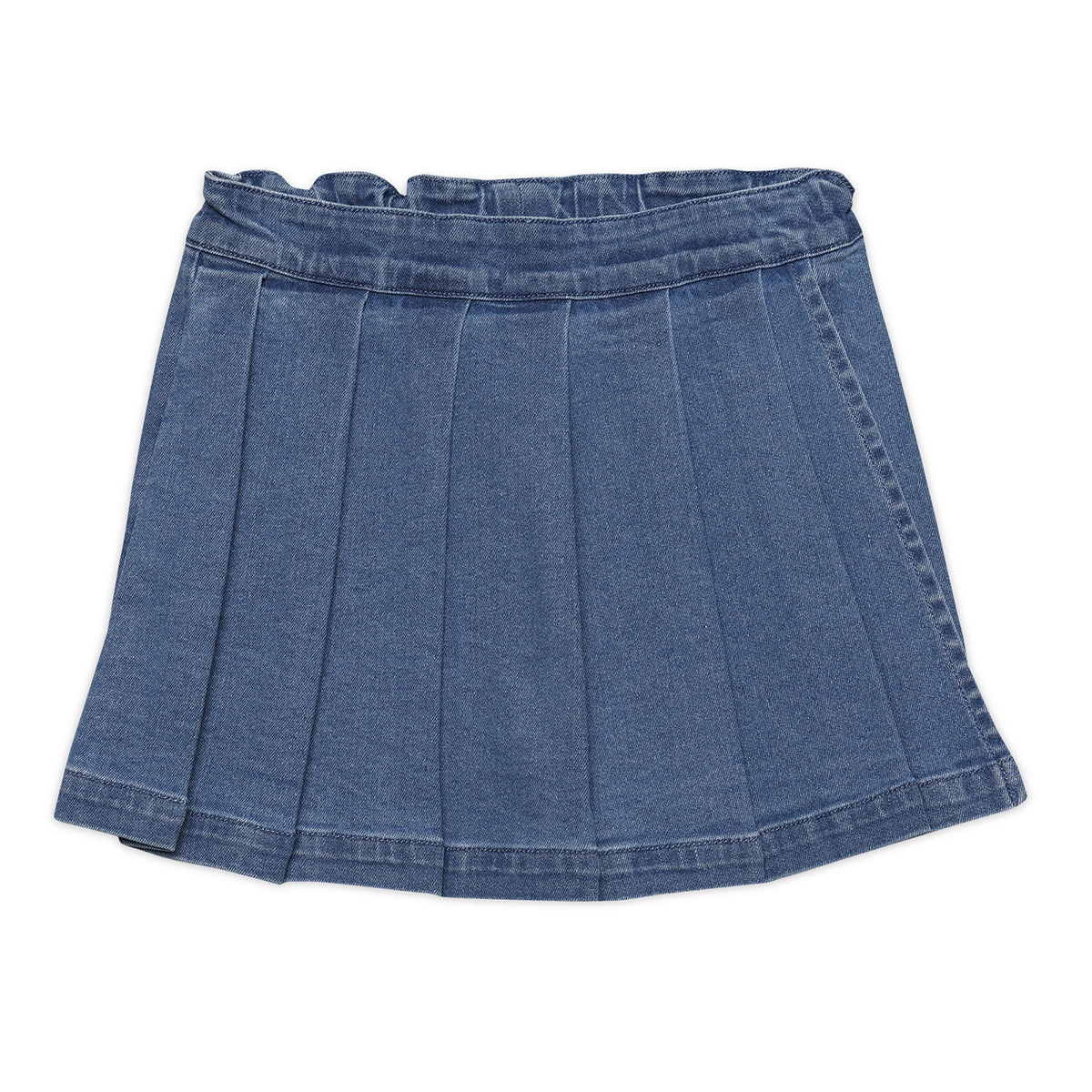Baby Girls Pleated Denim Skorts, Blue