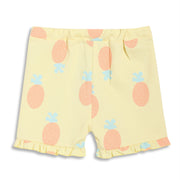 Girls All-Over Pineapple Print Knit Shorts with Ruffled Hem, Yellow