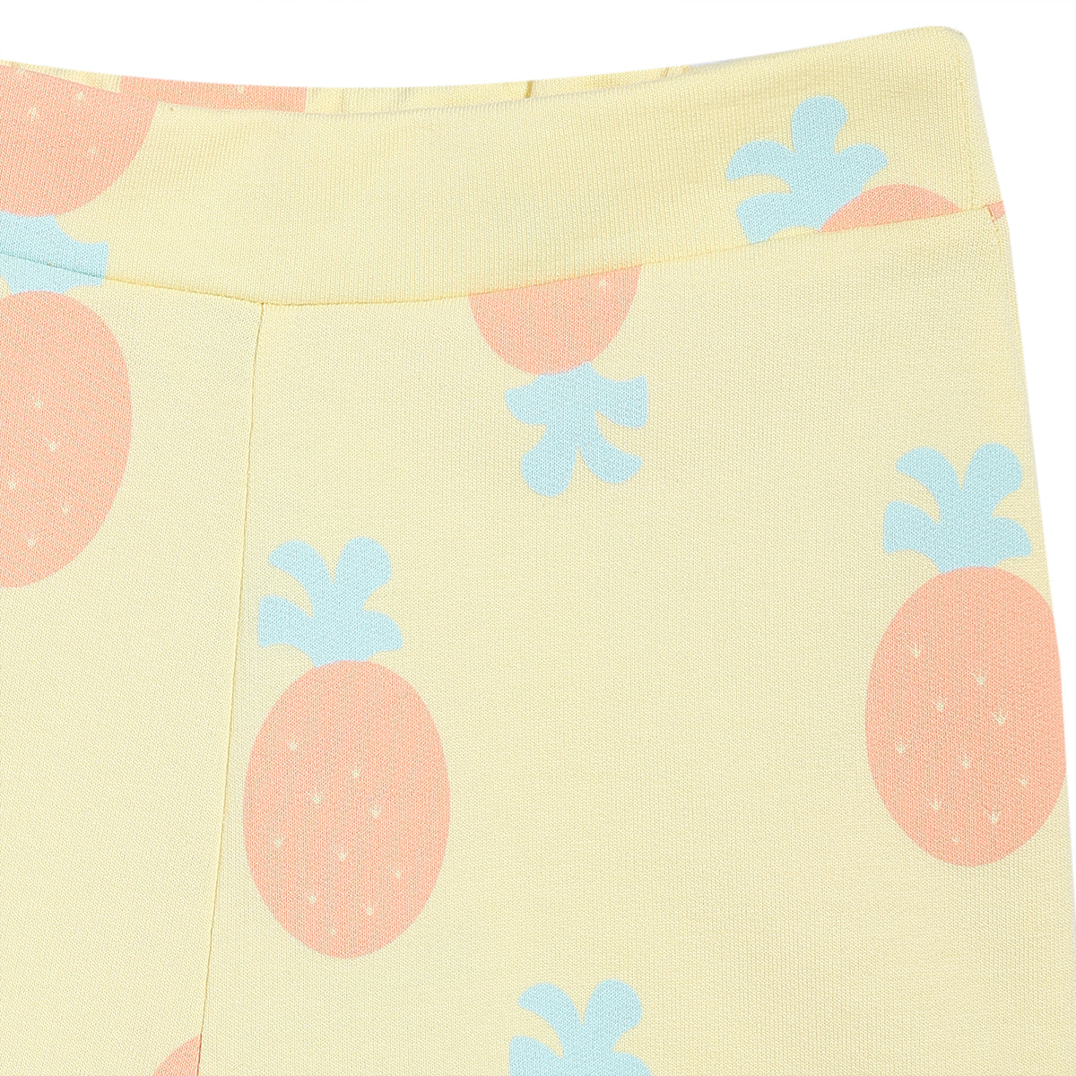 Girls All-Over Pineapple Print Knit Shorts with Ruffled Hem, Yellow