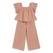 Girls Solid Top and Palazzo Pants Set, Peach