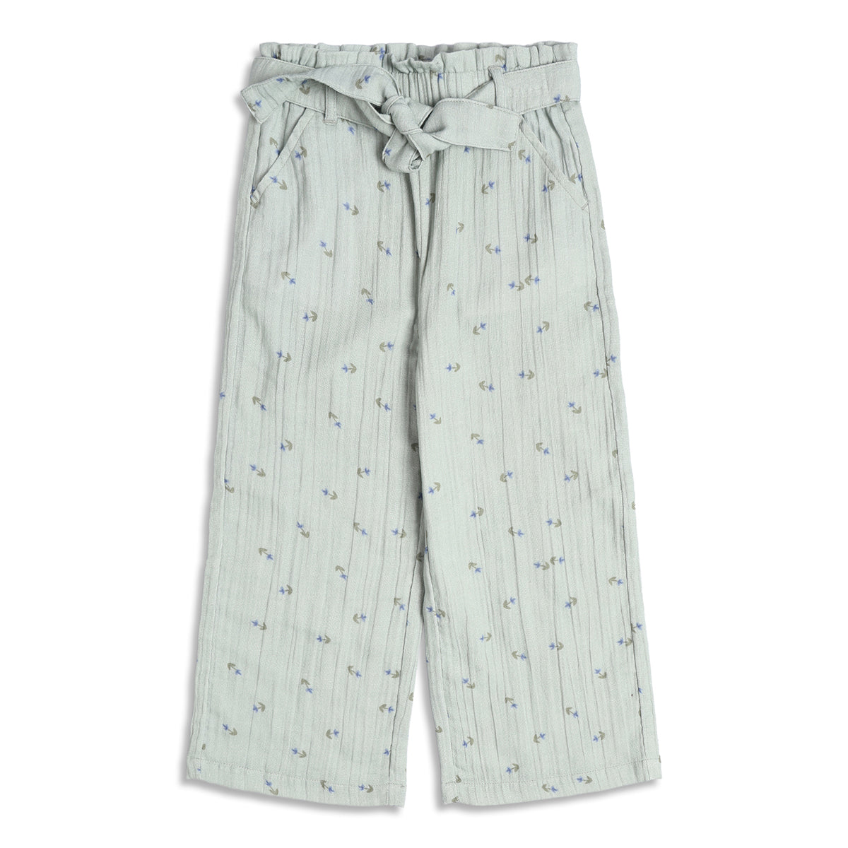 Baby Girls Printed Wide Leg Pants, Mint Green