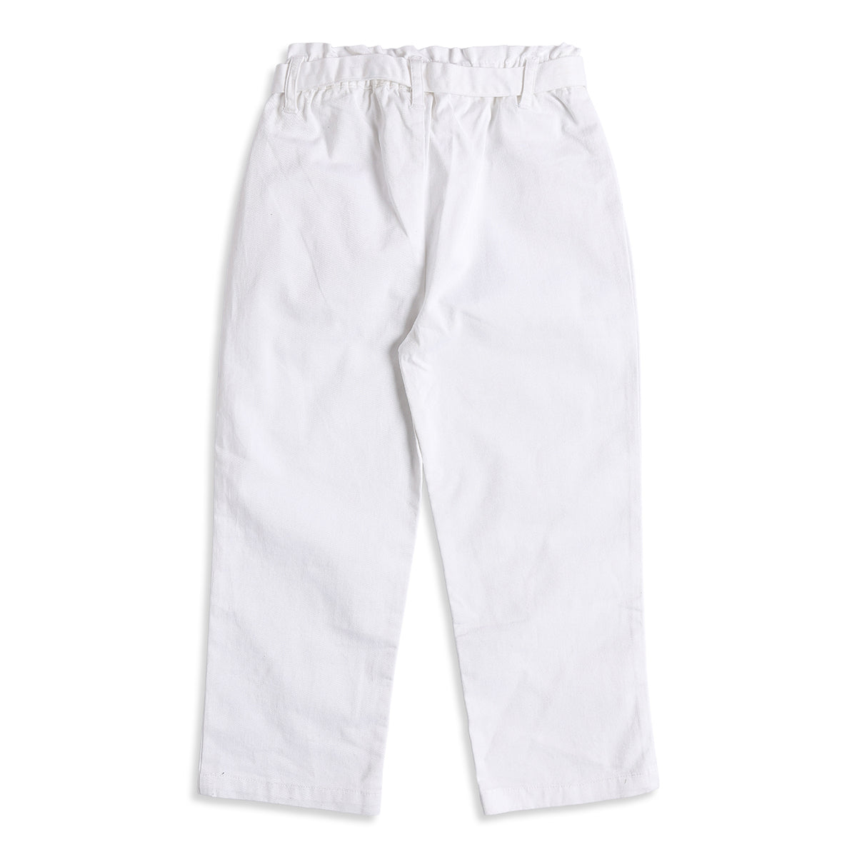 Baby Girls White Solid Paperbag Waist Wide Leg Casual Pants