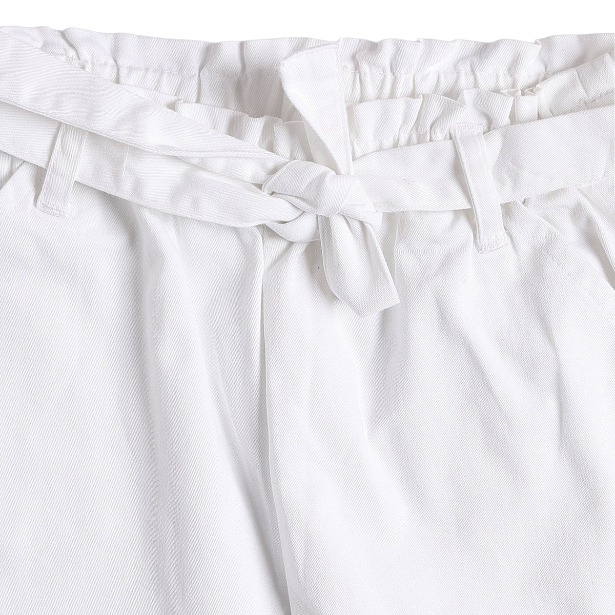 Baby Girls White Solid Paperbag Waist Wide Leg Casual Pants