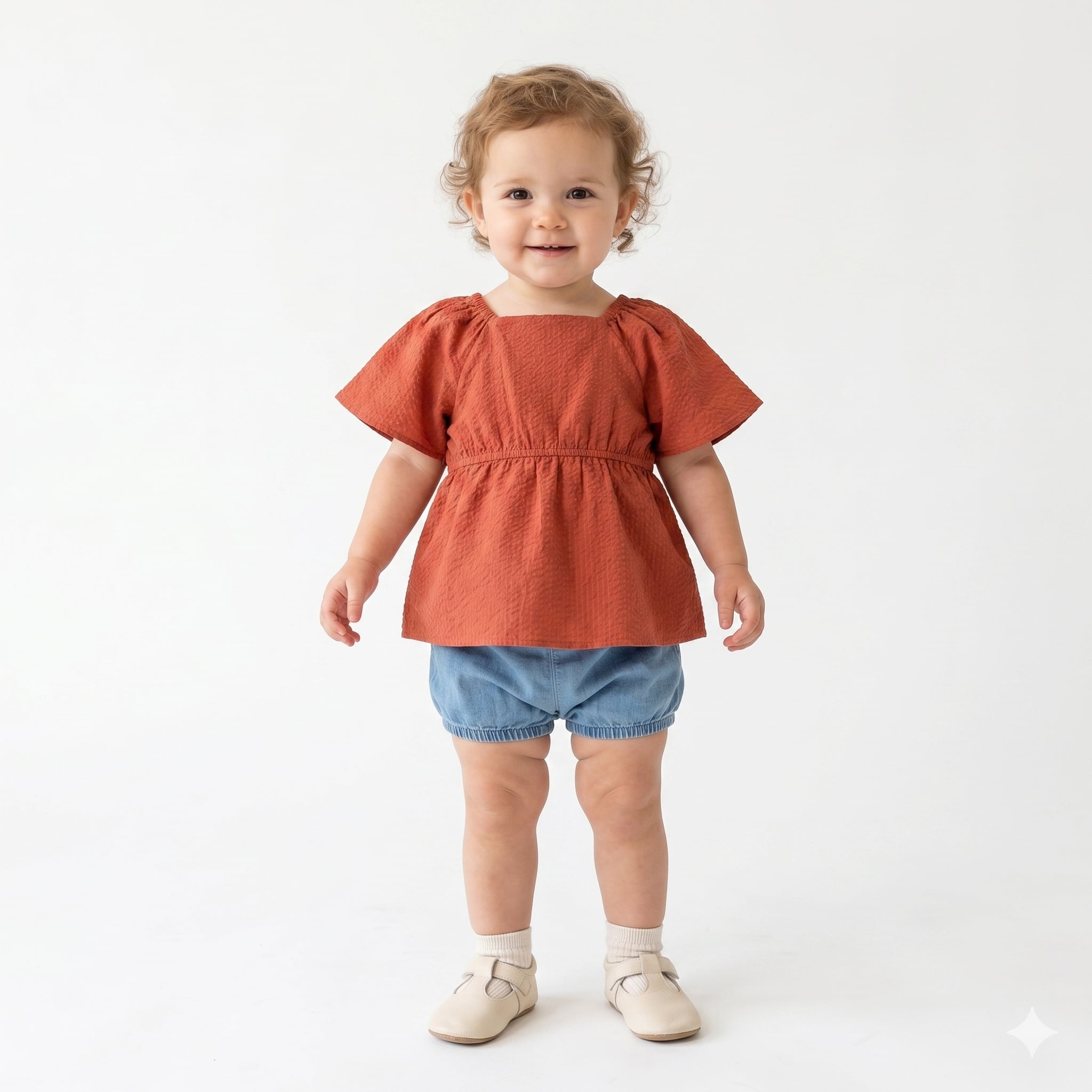 Baby Girls Textured Woven Top, Maroon