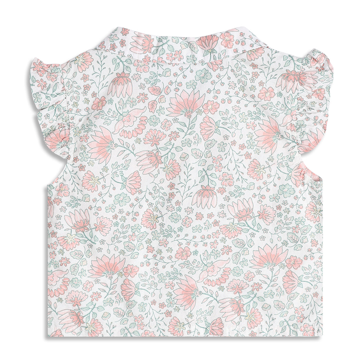 Baby Girls Floral Print Woven Top, Pink And Mint Green