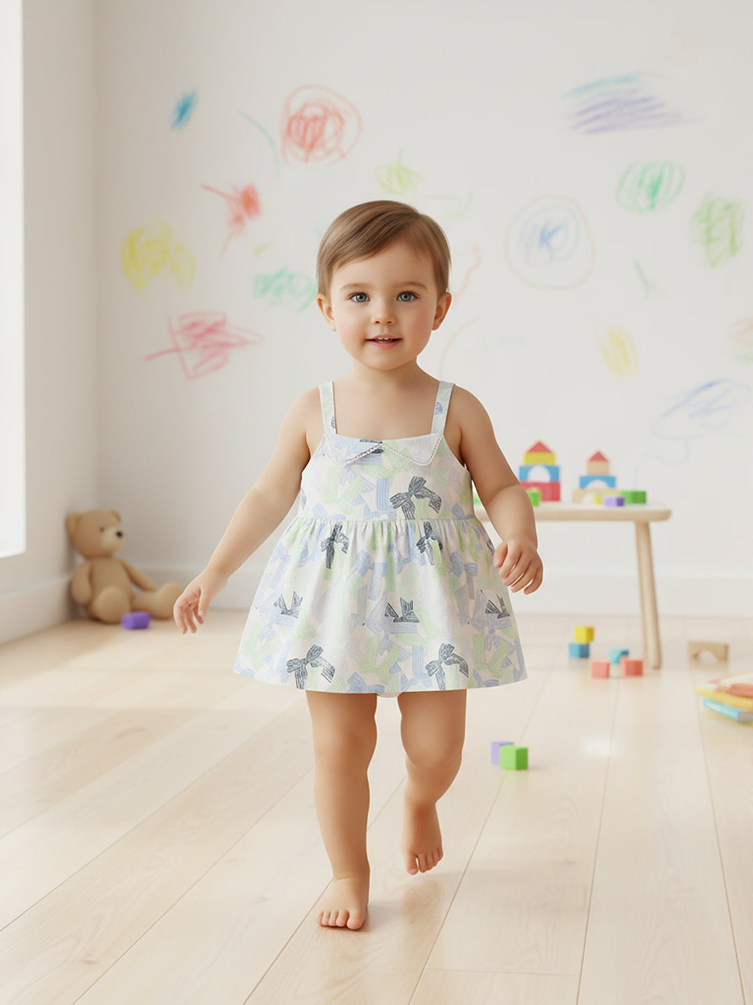 Kids Girls Bow Print Woven Top, Multicolour