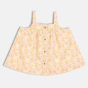 Girls Printed Woven Top, Orange