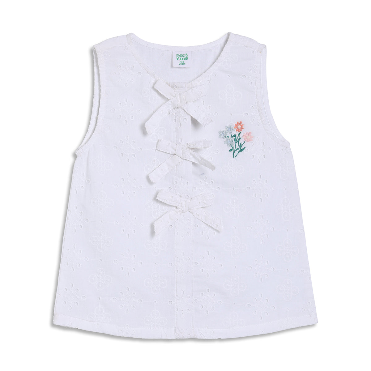 Girls Floral Embroidered Top, White