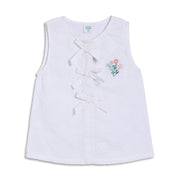 Girls Floral Embroidered Top, White