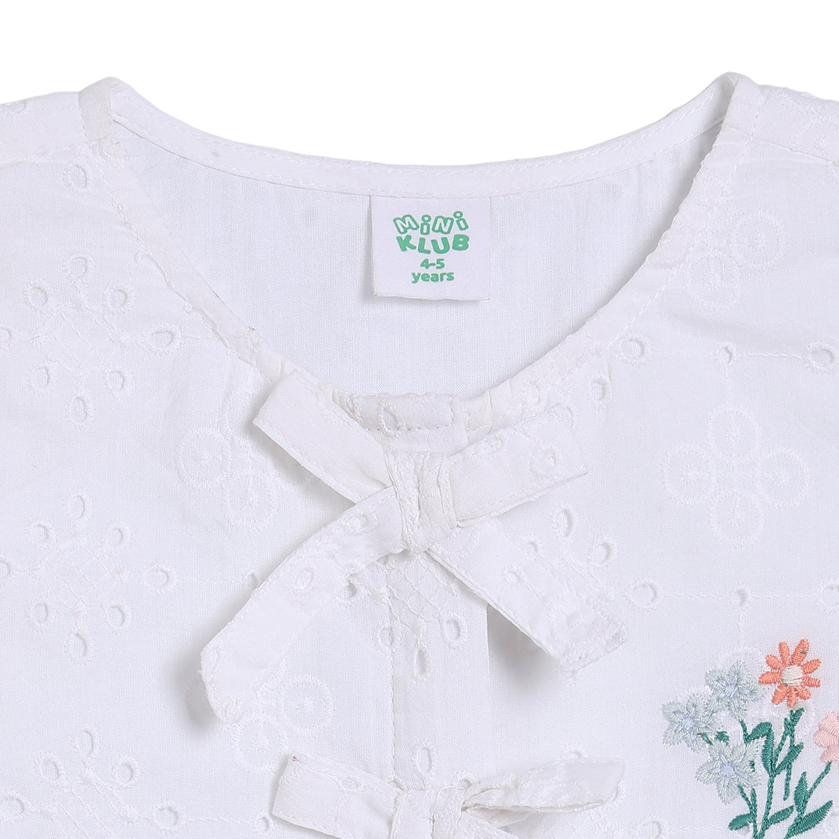Girls Floral Embroidered Top, White