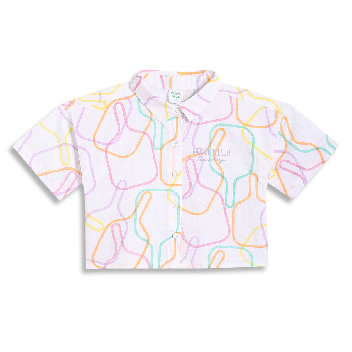 Girls Abstract Line Print Woven Top, White