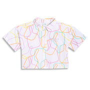 Girls Abstract Line Print Woven Top, White