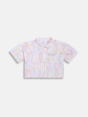 Girls Abstract Line Print Woven Top, White