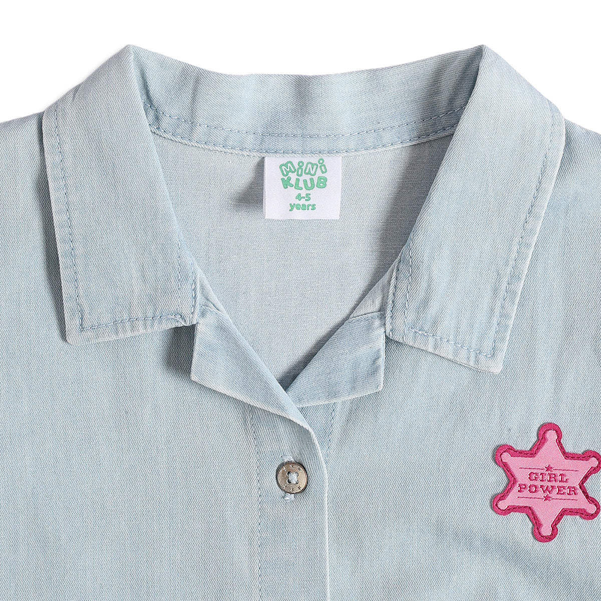 Girls Floral Print Denim Top, Light Blue