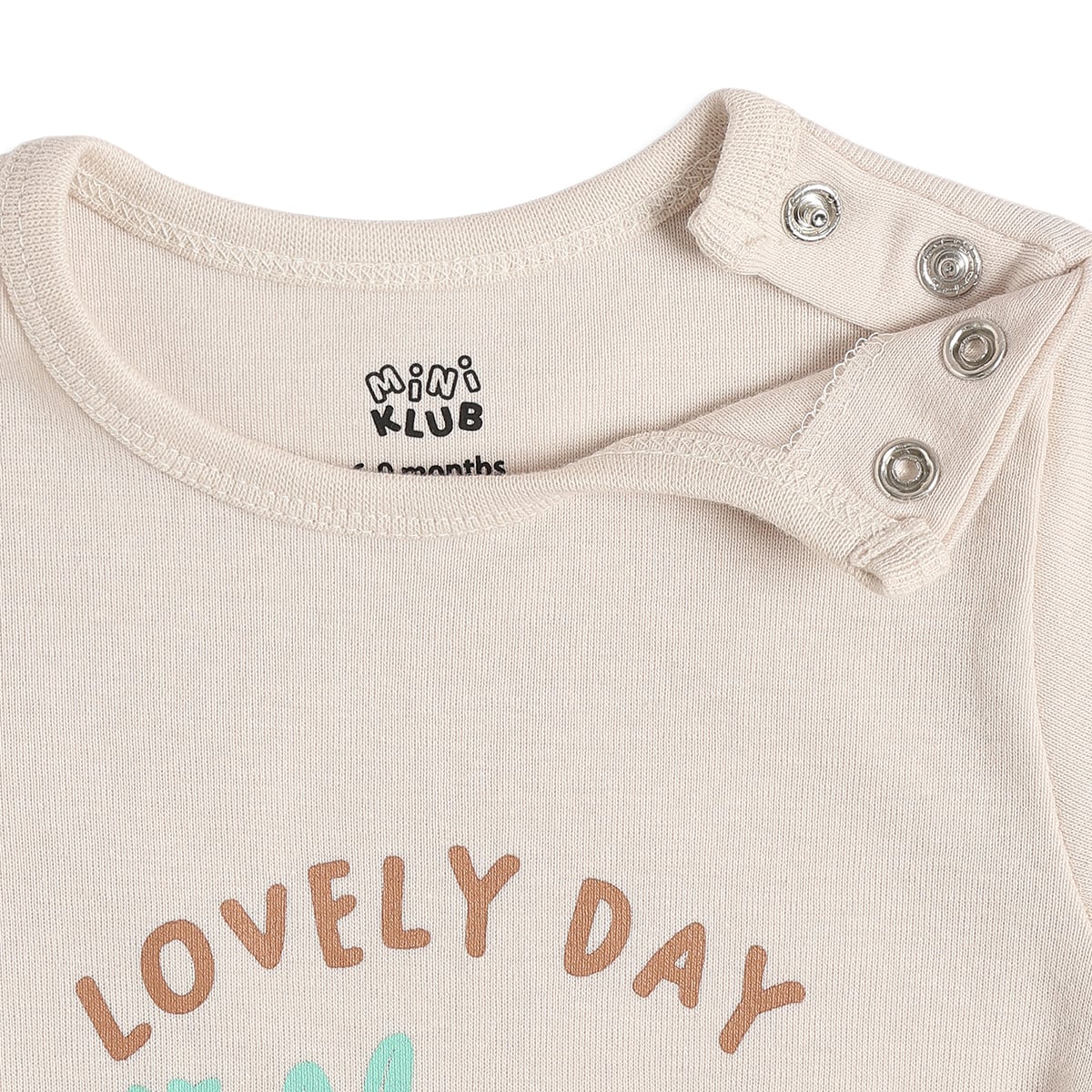 Baby Boys Sage Green & Beige Printed Cotton Bodysuit Pack of 2 Regular Fit Casual Bodysuits