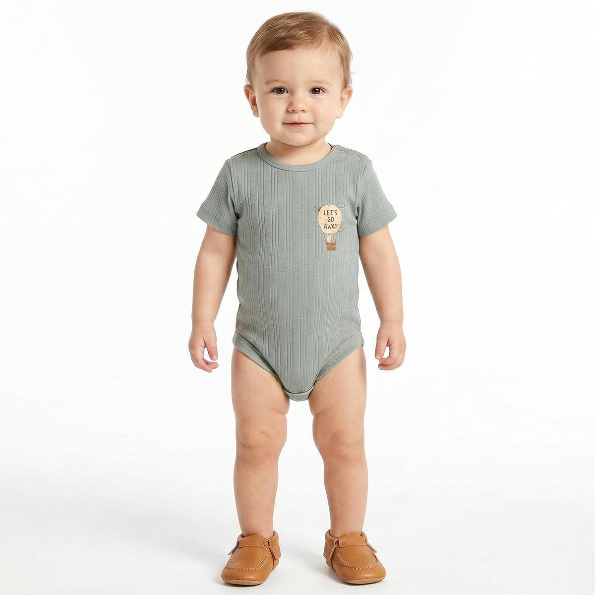 Baby Boys Sage Green & Beige Printed Cotton Bodysuit Pack of 2 Regular Fit Casual Bodysuits