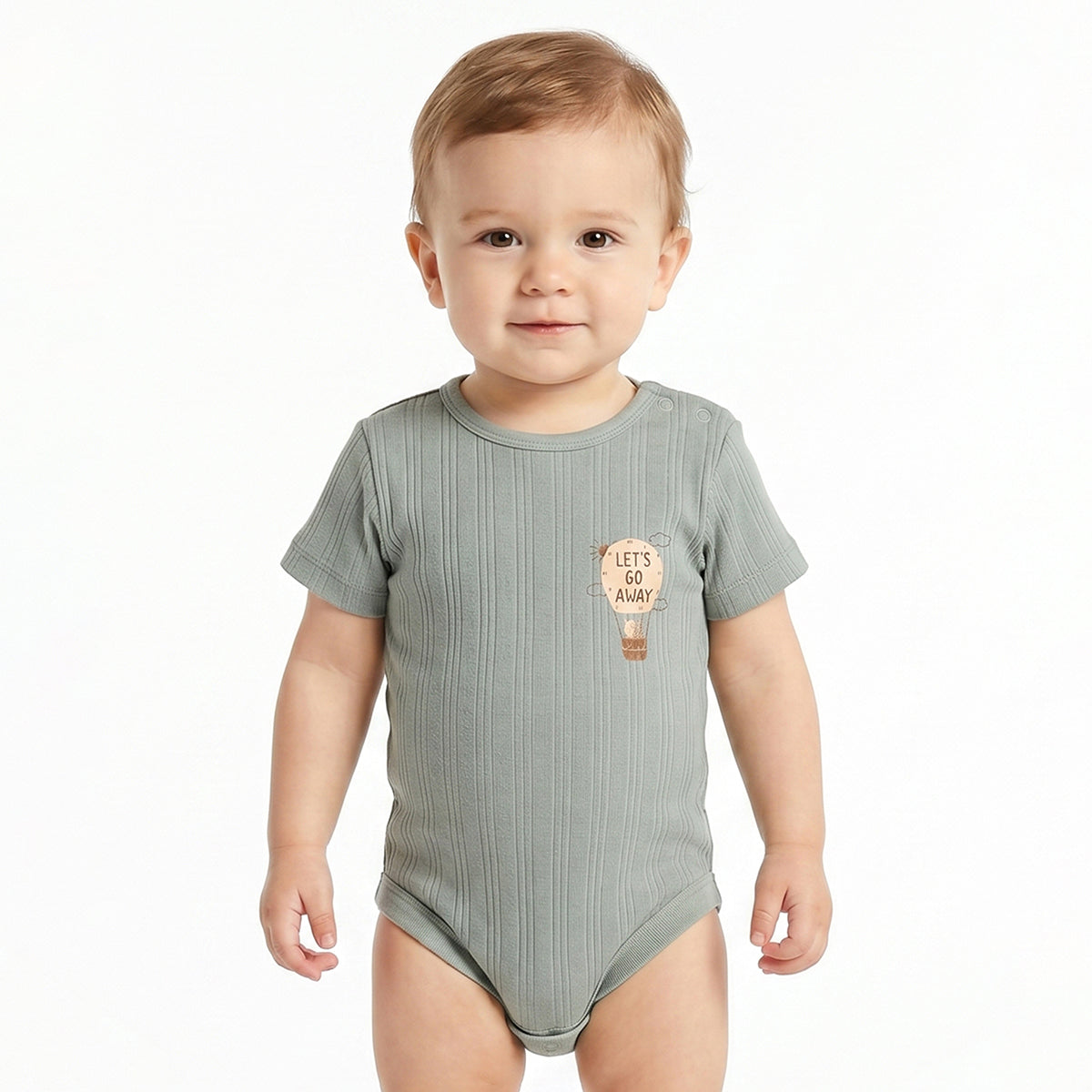 Baby Boys Sage Green & Beige Printed Cotton Bodysuit Pack of 2 Regular Fit Casual Bodysuits