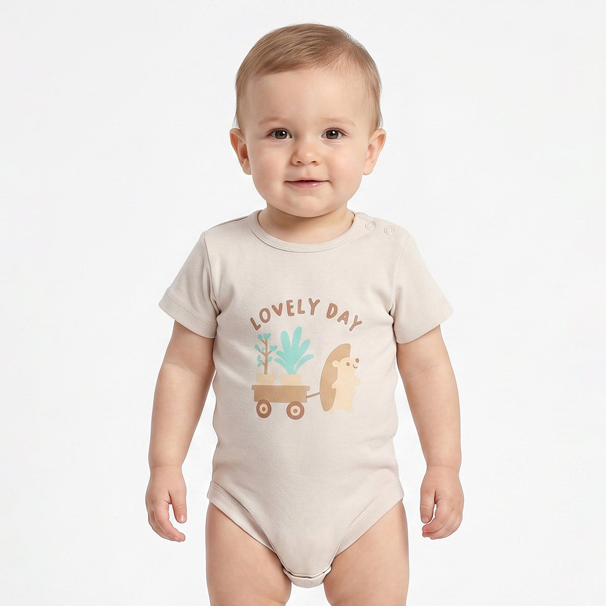 Baby Boys Sage Green & Beige Printed Cotton Bodysuit Pack of 2 Regular Fit Casual Bodysuits