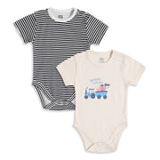 Baby Boys Black & Beige Printed Cotton Bodysuit Pack of 2 Regular Fit Casual Bodysuits