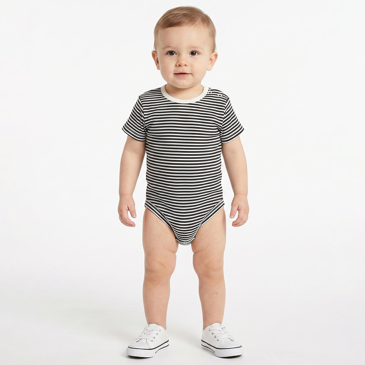 Baby Boys Black & Beige Printed Cotton Bodysuit Pack of 2 Regular Fit Casual Bodysuits