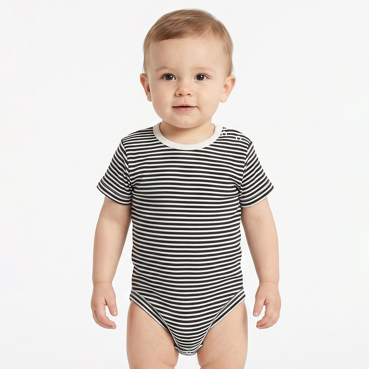 Baby Boys Black & Beige Printed Cotton Bodysuit Pack of 2 Regular Fit Casual Bodysuits