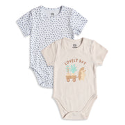 Baby Boys Blue & Beige Cotton Printed Pack of 2 Bodysuits