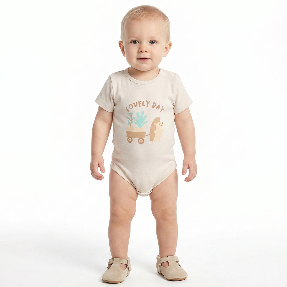 Baby Boys Blue & Beige Cotton Printed Pack of 2 Bodysuits