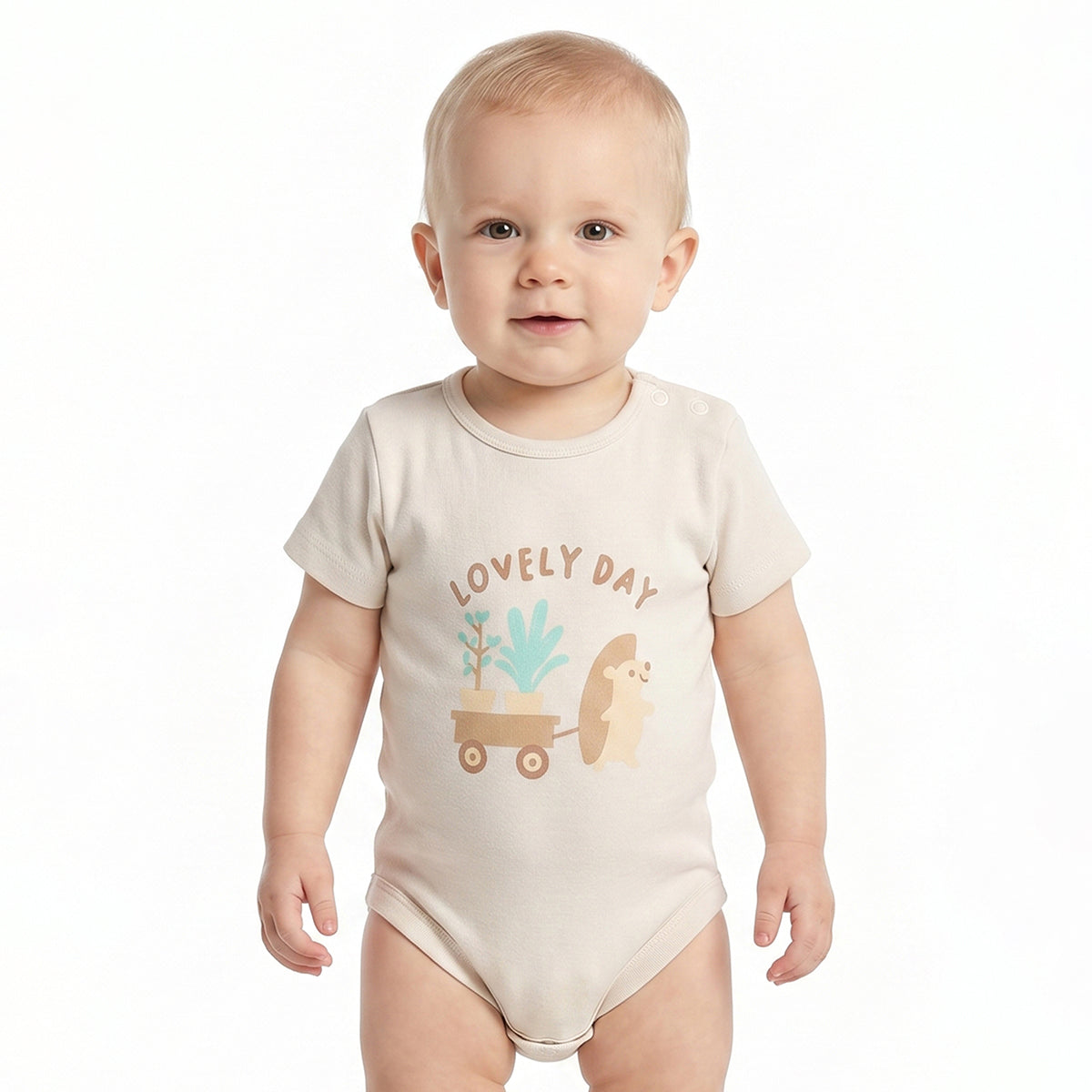 Baby Boys Blue & Beige Cotton Printed Pack of 2 Bodysuits