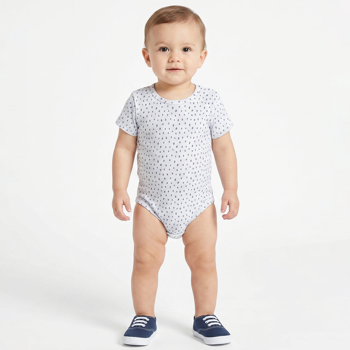 Baby Boys Blue & Beige Cotton Printed Pack of 2 Bodysuits