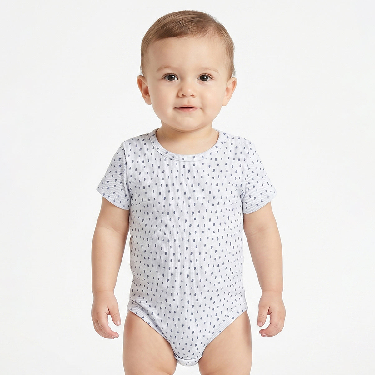 Baby Boys Blue & Beige Cotton Printed Pack of 2 Bodysuits