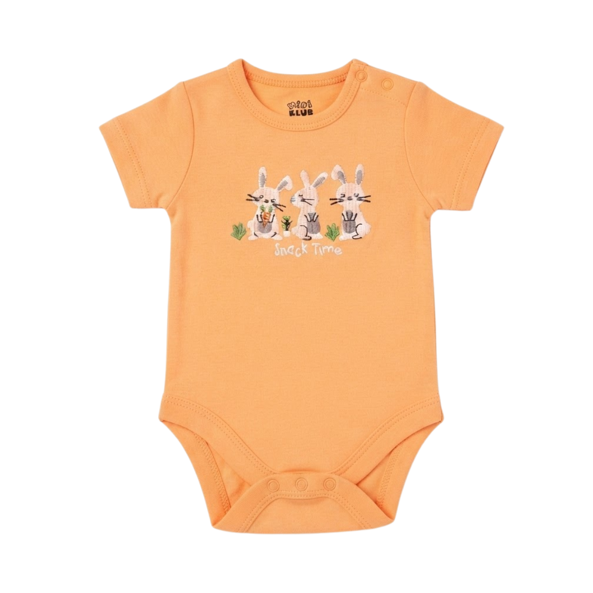 Baby Girls Peach Cotton Bunny Embroidered Bodysuit Regular Fit Casual Wear