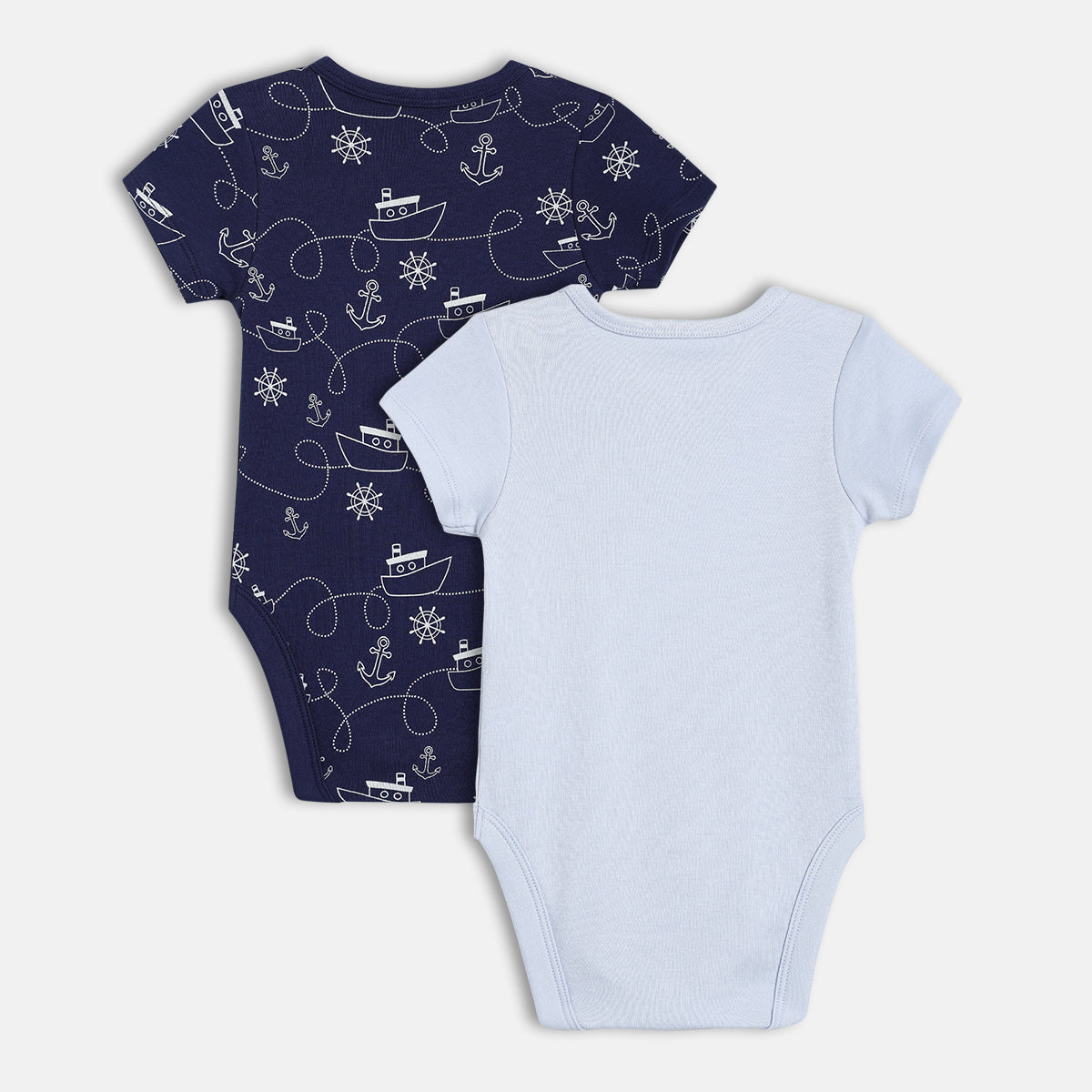 Baby Boys Nautical Print Bodysuits Pack of 2, Navy Blue and Light Blue