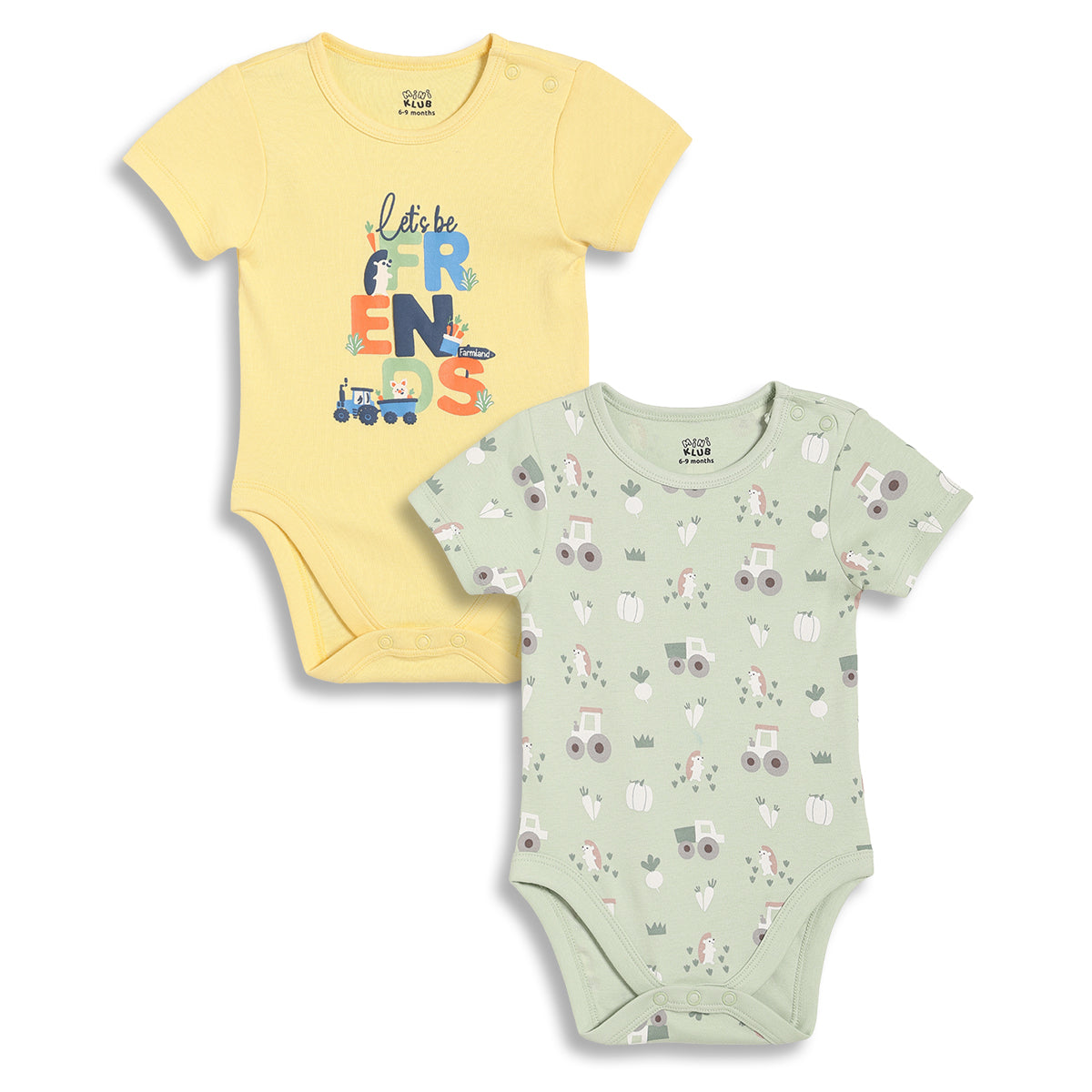 Baby Boys Printed Bodysuit Pack of 2, Yellow and Light Green