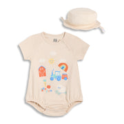 Baby Boys Printed Bodysuit with Cap, Beige