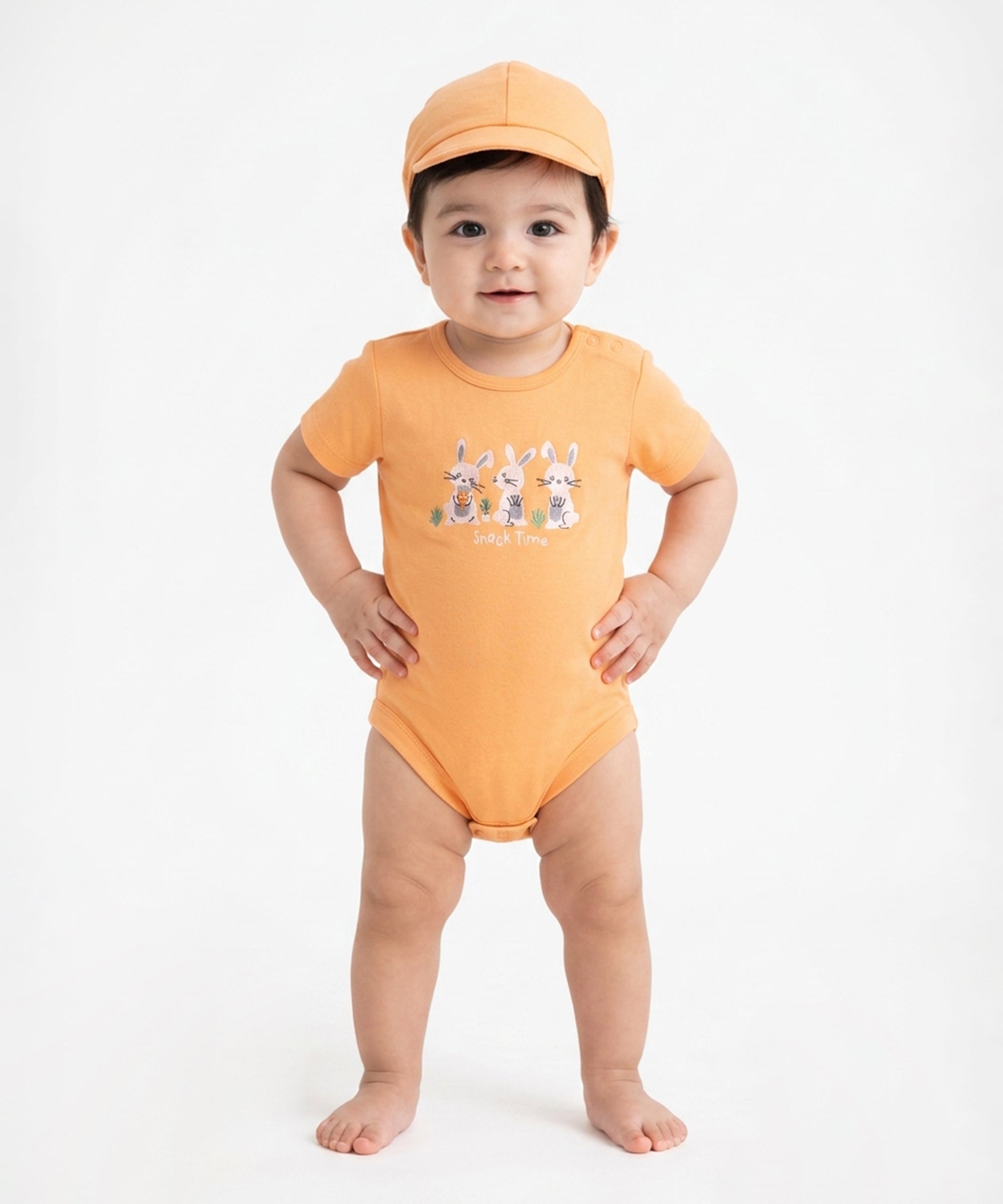 Baby Boys Embroidered Bodysuit with Cap, Orange