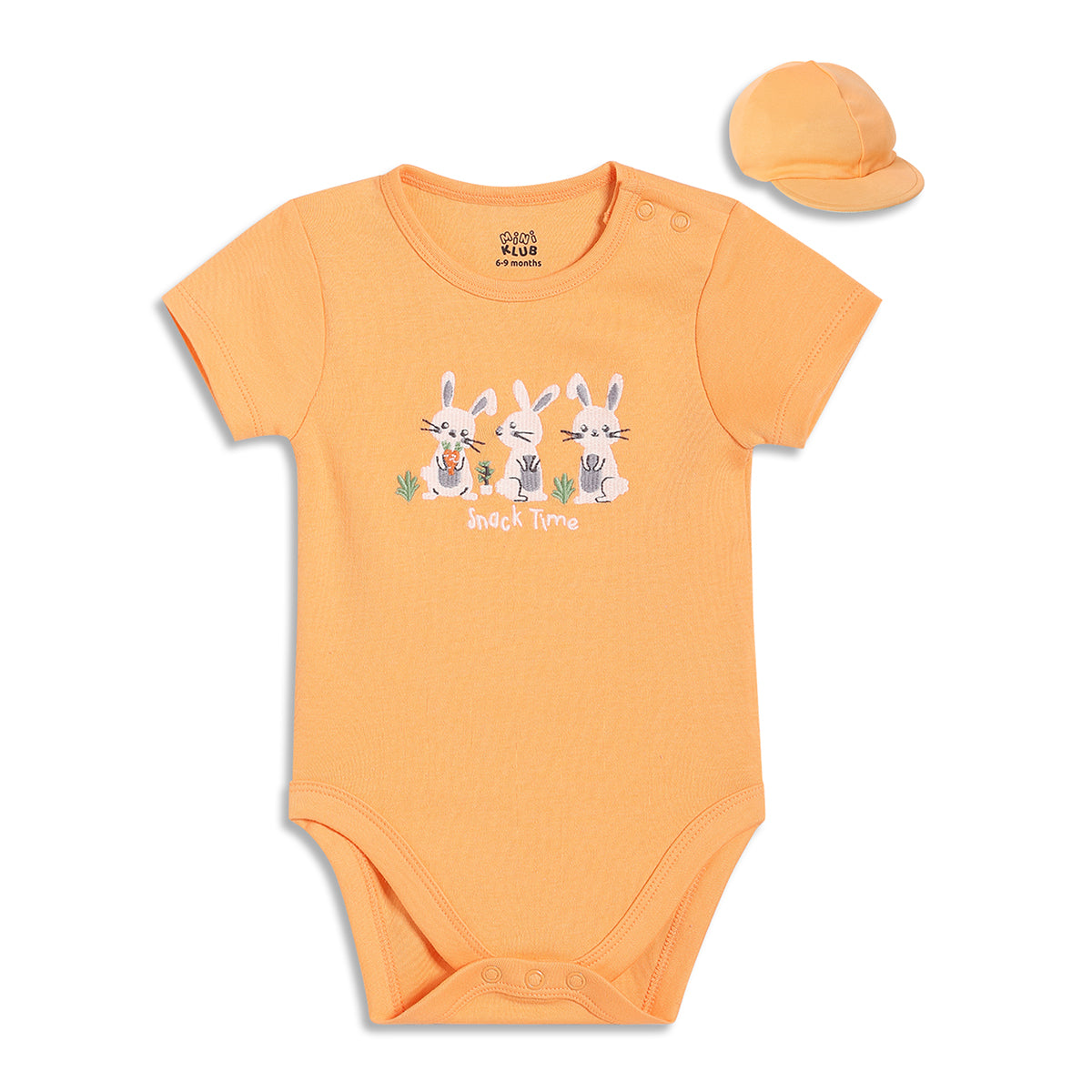 Baby Boys Embroidered Bodysuit with Cap, Orange