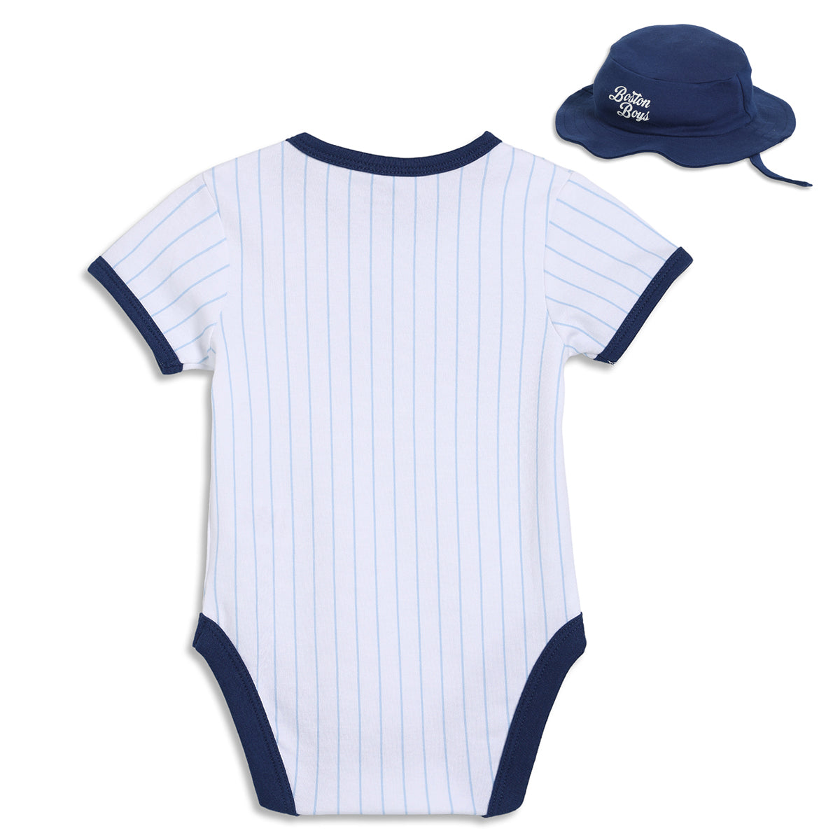 Baby Boys Boston Print Striped Romper with Hat, White and Navy