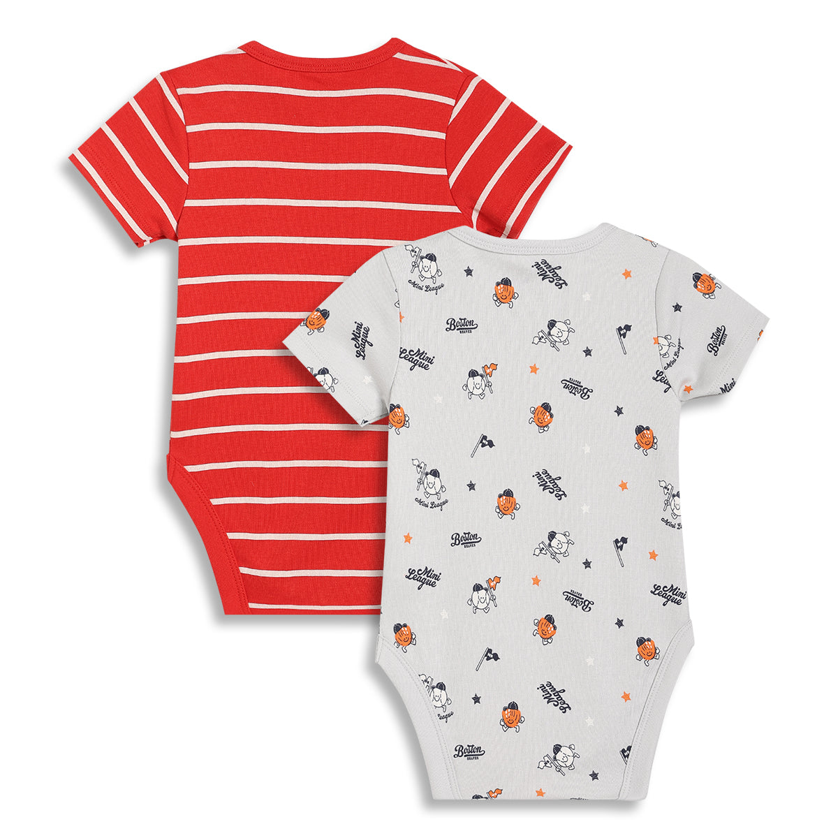 Baby Boys Striped and Printed Bodysuits Pack of 2, Red and Light Grey