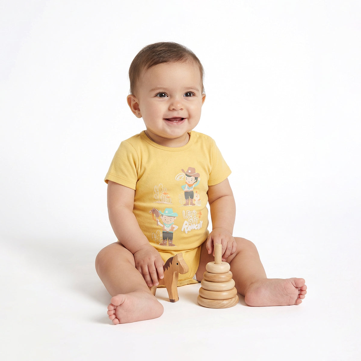 Baby Boys Printed and Striped Bodysuits Pack of 2, Yellow and White