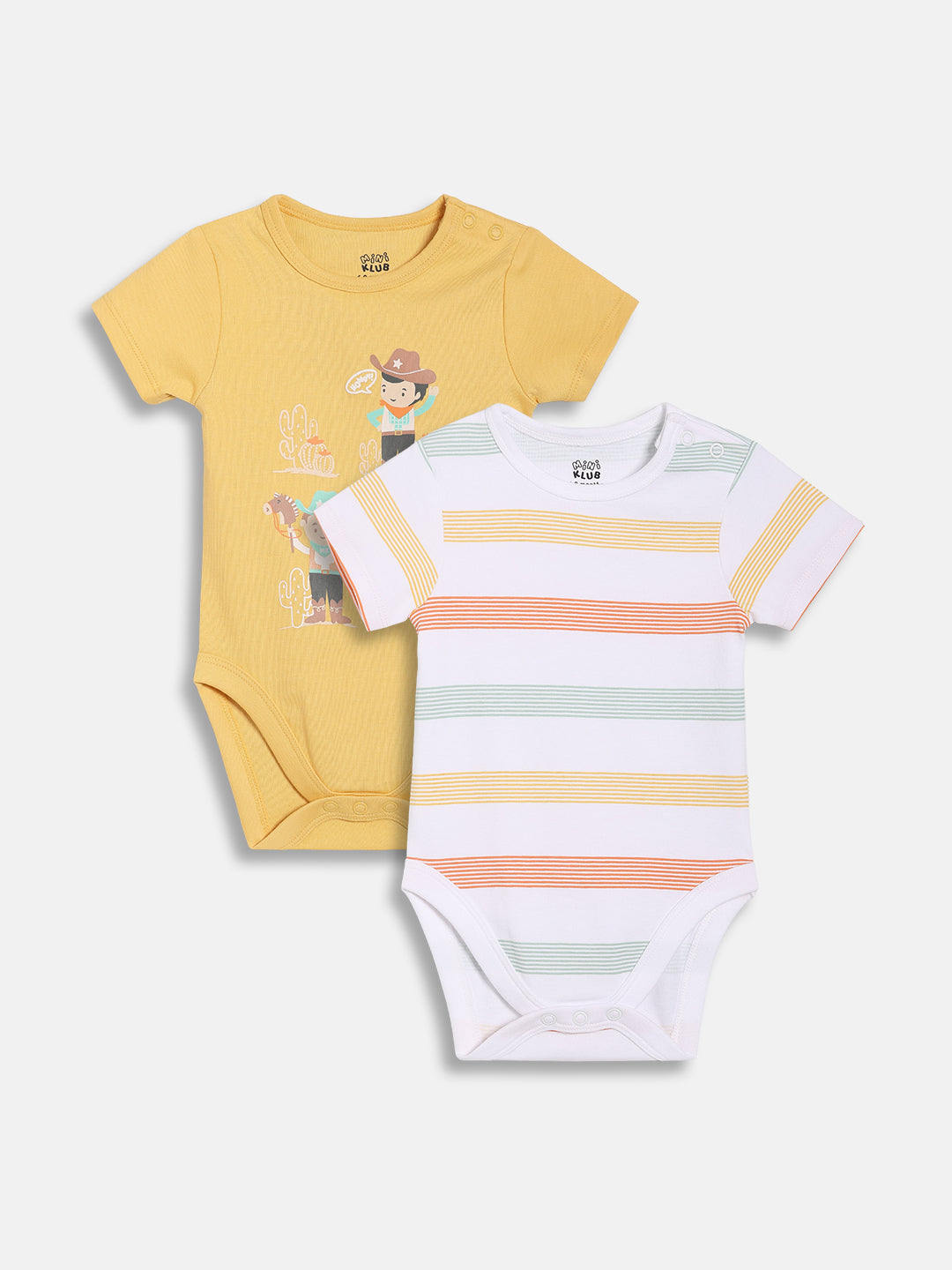 Baby Boys Printed and Striped Bodysuits Pack of 2, Yellow and White
