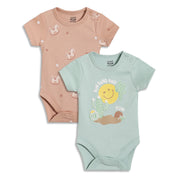 Baby Boys Printed Short Sleeve Bodysuit Pack of 2, Peach and Mint