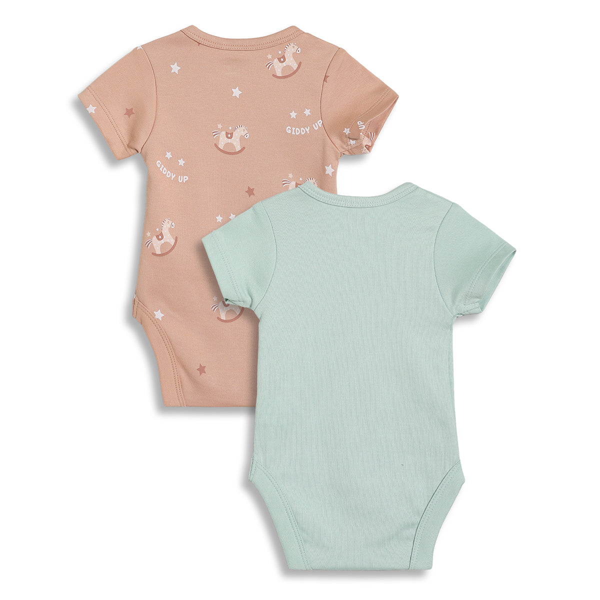 Baby Boys Printed Short Sleeve Bodysuit Pack of 2, Peach and Mint