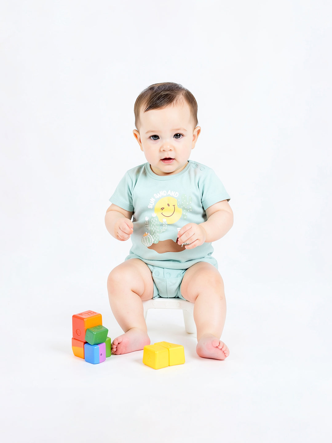 Baby Boys Printed Short Sleeve Bodysuit Pack of 2, Peach and Mint