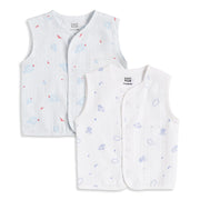 Baby Boys White Printed Front Open Sleeveless Vest Pack of 2 Regular Fit