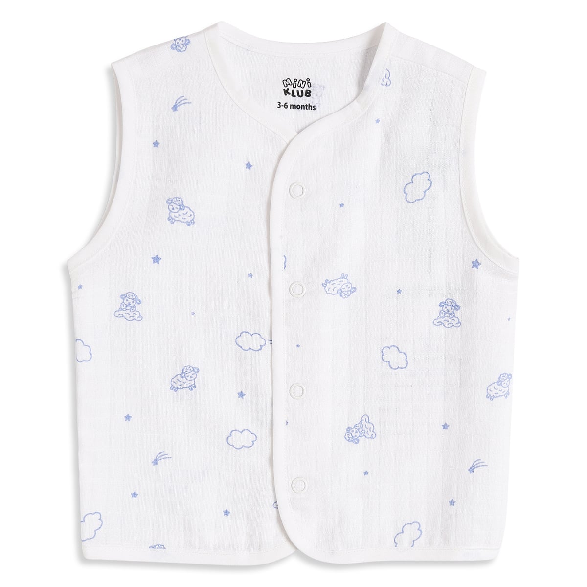 Baby Boys White Printed Front Open Sleeveless Vest Pack of 2 Regular Fit